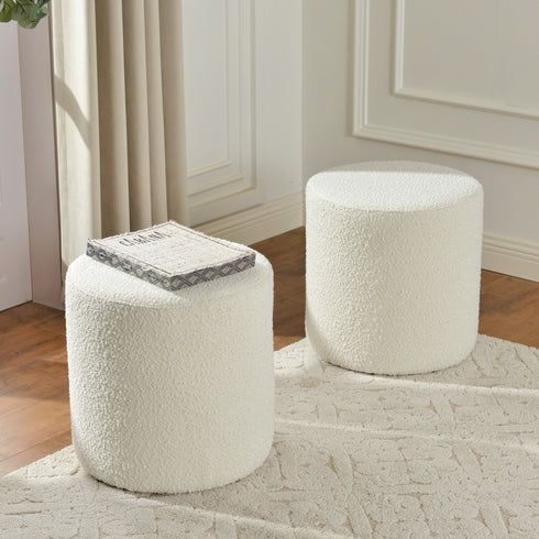 Elof Bouclé Ottoman - Stool Ottoman | Ottoman for Sitting | Kinwell Furniture | Mid Century Poufs